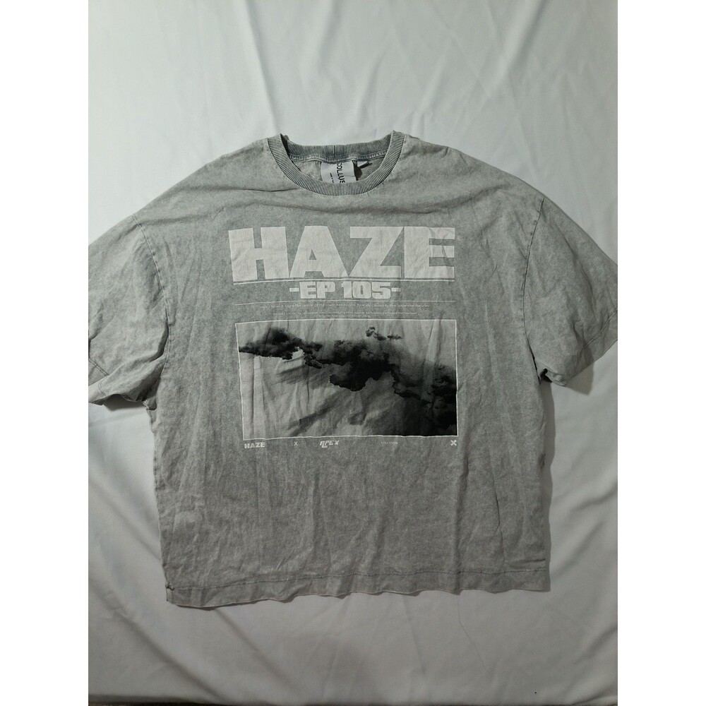 COLLUSION HAZE EP105 Graphic T Shirt Size S Gray Acid Wash Oversized Streetwear